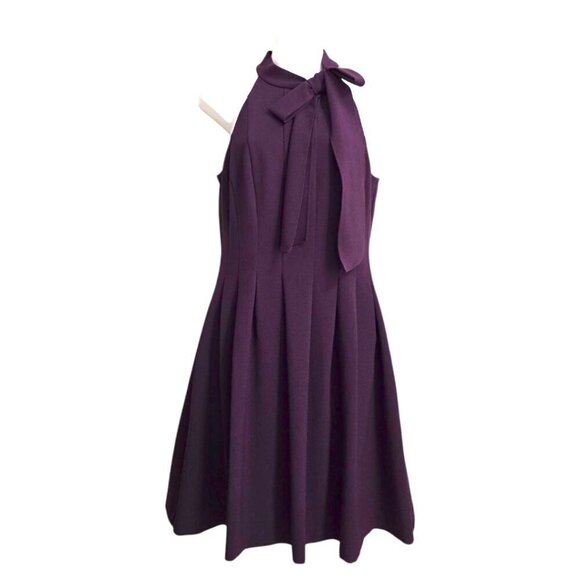 Vince Camuto Plum Sleeveless Bow Neck Crepe Fit and Flare Dress Sz 8 - Picture 2 of 11